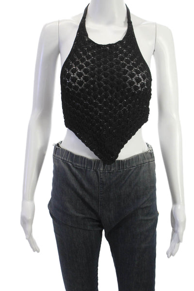 Devon Windsor Women Cropped Black Swimwear Tie Closure Sleeveless Size S