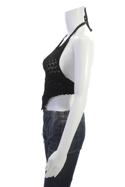 Devon Windsor Women Cropped Black Swimwear Tie Closure Sleeveless Size S