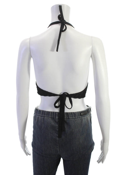 Devon Windsor Women Cropped Black Swimwear Tie Closure Sleeveless Size S