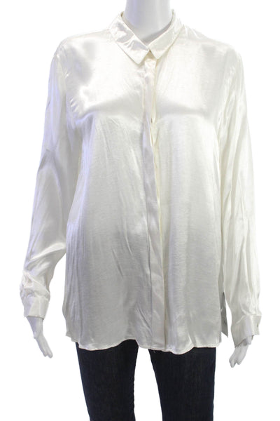 Zara Basic Women Collared White Button Up Long Sleeve Blouse Size XL