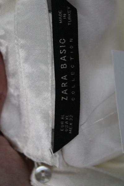 Zara Basic Women Collared White Button Up Long Sleeve Blouse Size XL