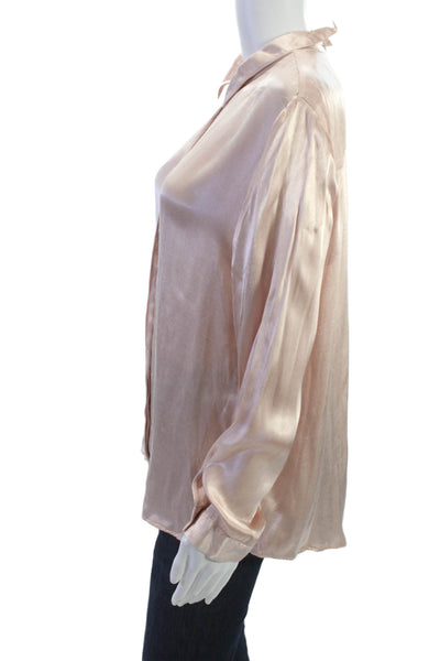 Zara Basic Women Pink Collared Viscose Long Sleeve Blouse Size XL