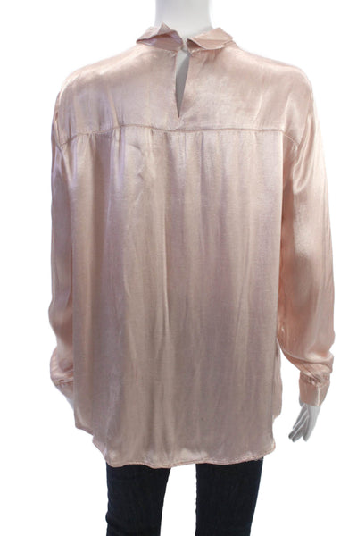 Zara Basic Women Pink Collared Viscose Long Sleeve Blouse Size XL