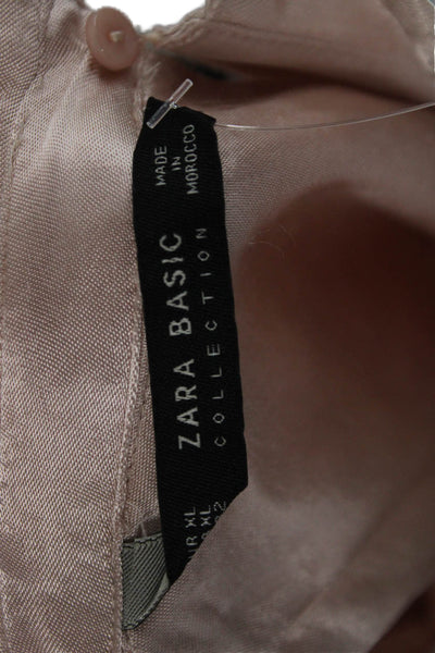 Zara Basic Women Pink Collared Viscose Long Sleeve Blouse Size XL