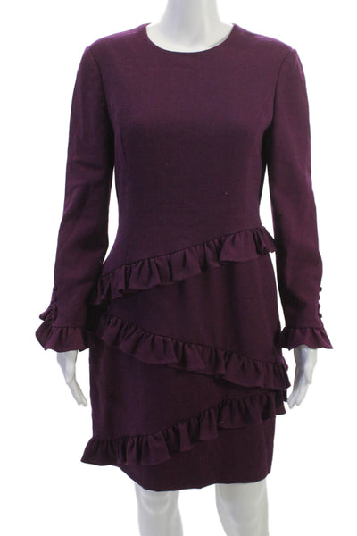 Carolina Herrera Womens Sheath Dress Purple Long Sleeve Button Size 8