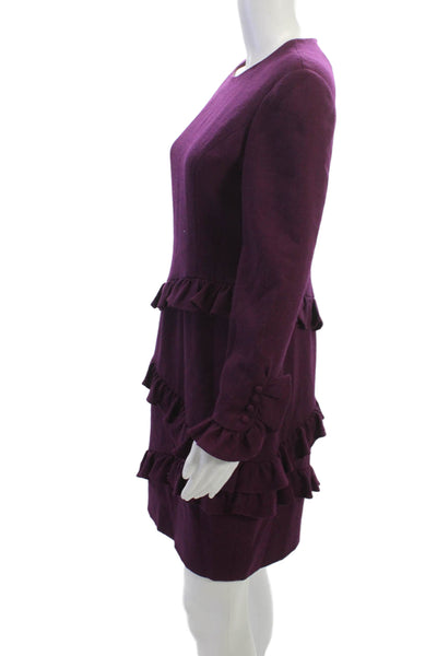 Carolina Herrera Womens Sheath Dress Purple Long Sleeve Button Size 8