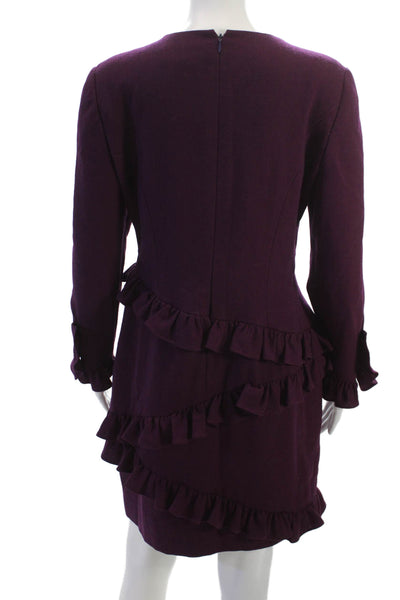 Carolina Herrera Womens Sheath Dress Purple Long Sleeve Button Size 8