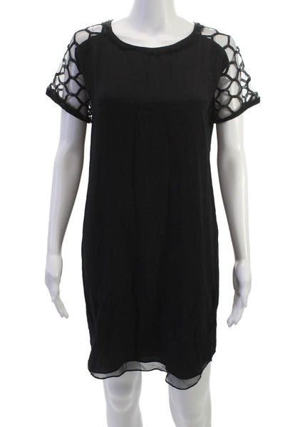 Jonathan Simkhai Women Shift Dress Black Silk Short Sleeve Round Neck Size M