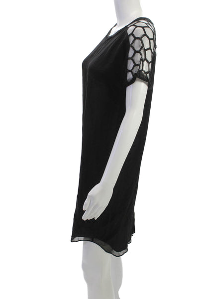 Jonathan Simkhai Women Shift Dress Black Silk Short Sleeve Round Neck Size M