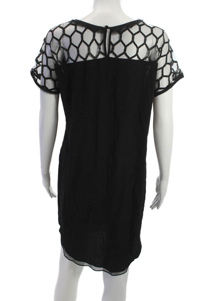 Jonathan Simkhai Women Shift Dress Black Silk Short Sleeve Round Neck Size M