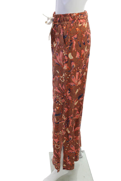 A.L.C. Womens Bohemian Floral Linen Drawstring Pants Brown Size 0