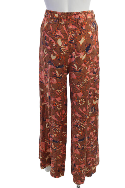A.L.C. Womens Bohemian Floral Linen Drawstring Pants Brown Size 0