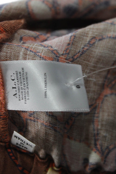 A.L.C. Womens Bohemian Floral Linen Drawstring Pants Brown Size 0