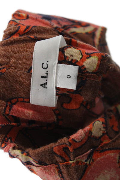 A.L.C. Womens Bohemian Floral Linen Drawstring Pants Brown Size 0