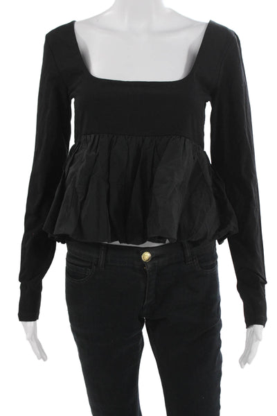 Steve Madden Women Black Square Neck Long Sleeve Blouse Size S