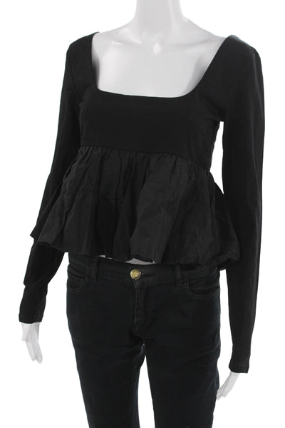 Steve Madden Women Black Square Neck Long Sleeve Blouse Size S