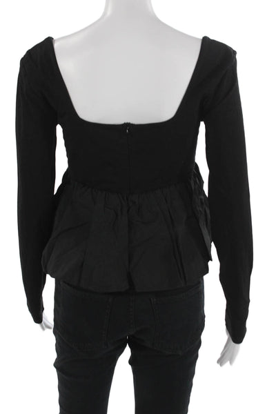 Steve Madden Women Black Square Neck Long Sleeve Blouse Size S