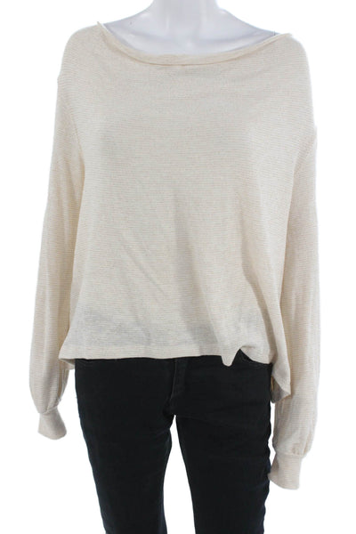 Free People Women Striped Pullover Sweater Beige Longsleeve Boho Size XS