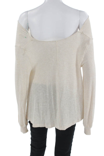 Free People Women Striped Pullover Sweater Beige Longsleeve Boho Size XS