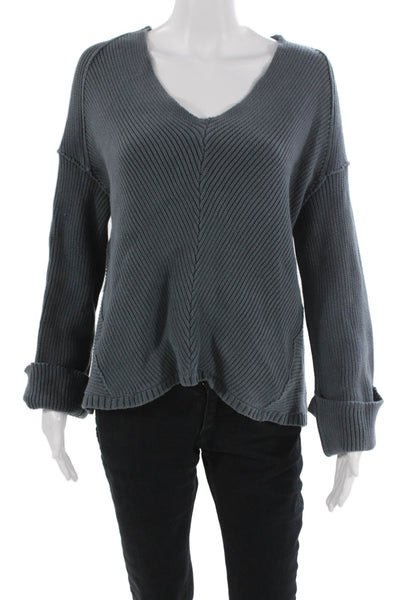 Free People Womens Pullover V-Neck Sweater Dark Gray 100% Cotton Size XS
