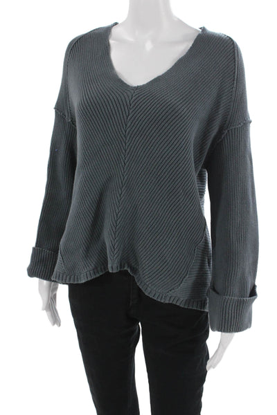 Free People Womens Pullover V-Neck Sweater Dark Gray 100% Cotton Size XS