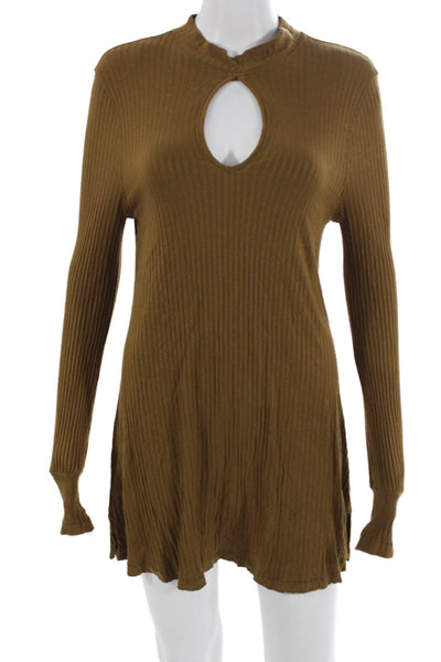 We The Free Womens Tunic Dress Brown Mock Neck Long Sleeve Size S