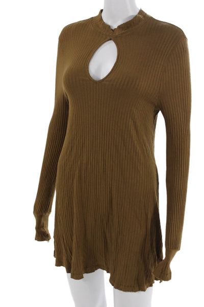 We The Free Womens Tunic Dress Brown Mock Neck Long Sleeve Size S