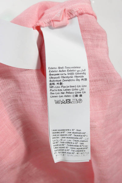 120% Lino Women Kaftan Sundress Pink Short Linen Round Neck Size 40