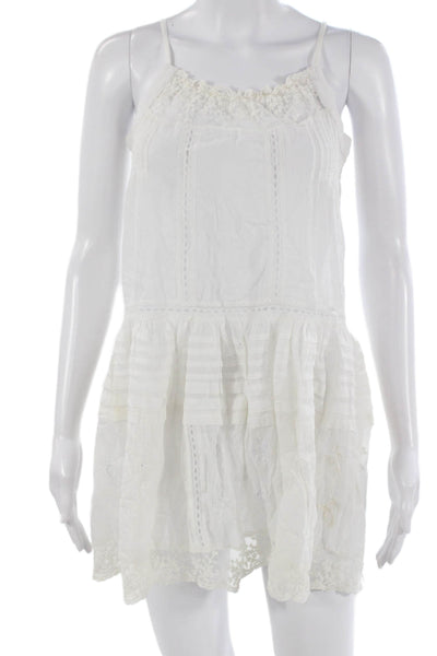 Pour Les Femmes Womens Slip Dress White Cotton Sleeveless Boho Short Size S