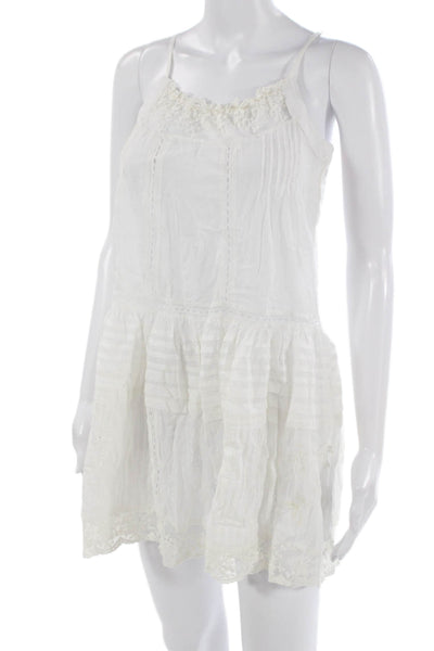 Pour Les Femmes Womens Slip Dress White Cotton Sleeveless Boho Short Size S