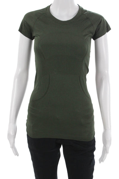 Lululemon Women Basic Nylon Crew Neck Short Sleeve Solid Green T-Shirt Size 4