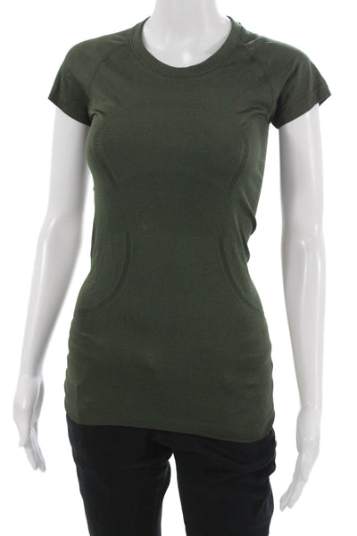 Lululemon Women Basic Nylon Crew Neck Short Sleeve Solid Green T-Shirt Size 4