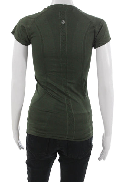 Lululemon Women Basic Nylon Crew Neck Short Sleeve Solid Green T-Shirt Size 4