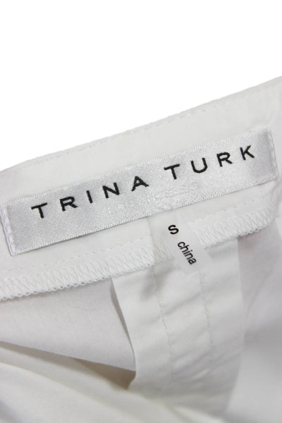 Trina Turk Womens White V-Neck Sleeveless Tank Cotton Blend Drawstring Size S