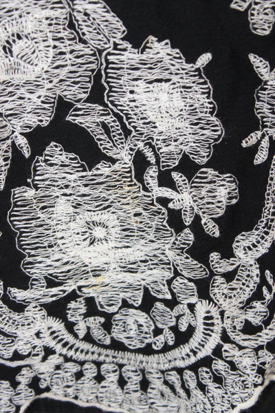 Misa Womens Bohemian Floral Black Tie Neck Long Sleeve Rayon Blouse Size S