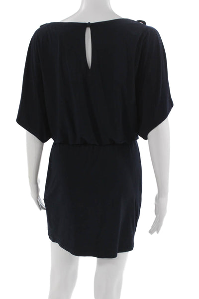 Xscape Women Blouson Mini Dress Dark Blue Round Neck Button Polyester Size 6