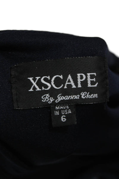 Xscape Women Blouson Mini Dress Dark Blue Round Neck Button Polyester Size 6