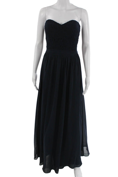 Bill Levkoff Women A-Line Maxi Dress Dark Blue Sleeveless Zip Size 10