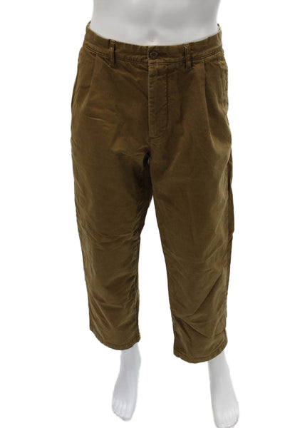 J Crew Mens Brown Cropped Chinos Cotton Button Solid Size 34