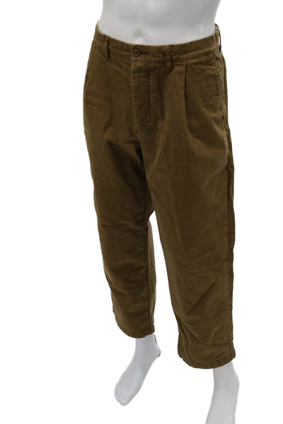 J Crew Mens Brown Cropped Chinos Cotton Button Solid Size 34