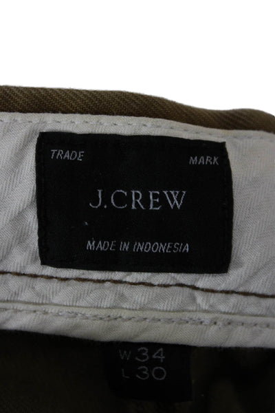 J Crew Mens Brown Cropped Chinos Cotton Button Solid Size 34