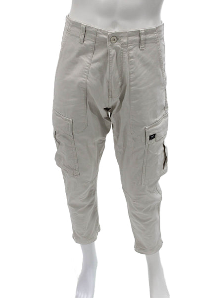 Zara Mens Cargo Cropped Pants Beige Cotton Army Size 31