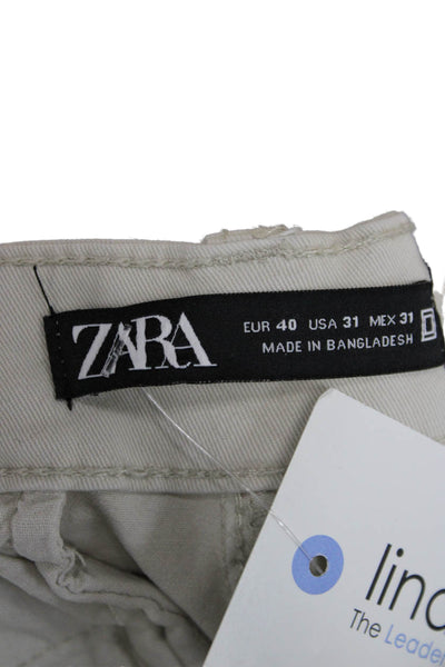 Zara Mens Cargo Cropped Pants Beige Cotton Army Size 31