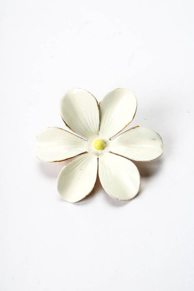 Sandor Womens Vintage Gold Tone White Enamel Daisy Flower Brooch 2"