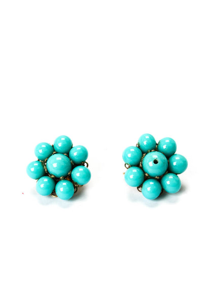 Castlecliff Womens Vintage Gold Tone Imitation Turquoise Bead Clip-On Earrings