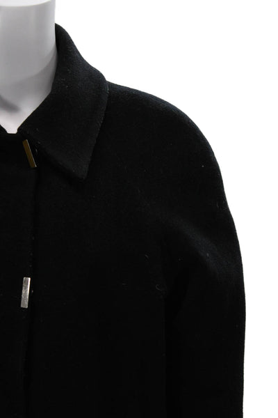 Liz Claiborne Women Overcoat Black Collared Hook & Eye Long Sleeve Wool Size 8