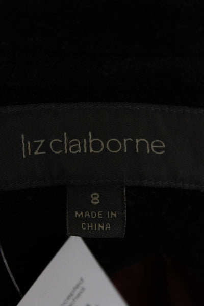 Liz Claiborne Women Overcoat Black Collared Hook & Eye Long Sleeve Wool Size 8