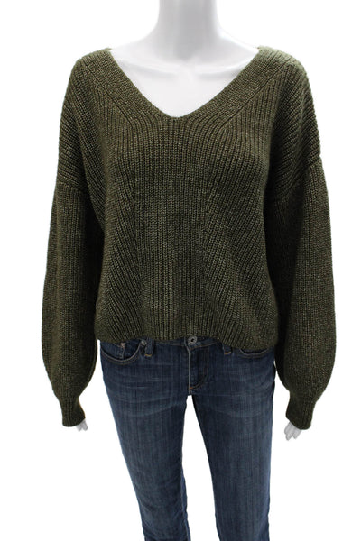 Something Navy Womens Pullover V-Neck Sweater Green Long Sleeve Size S
