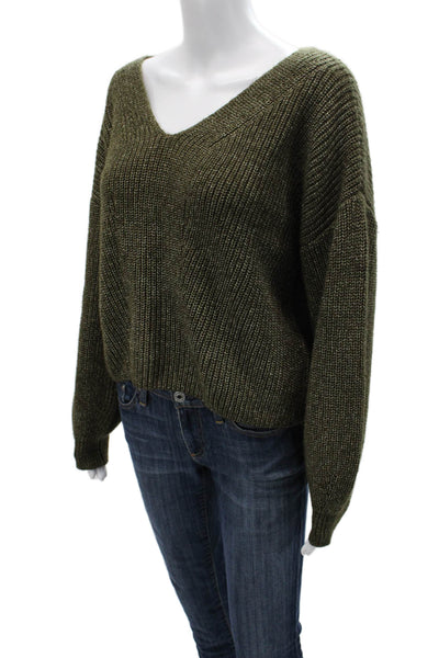 Something Navy Womens Pullover V-Neck Sweater Green Long Sleeve Size S
