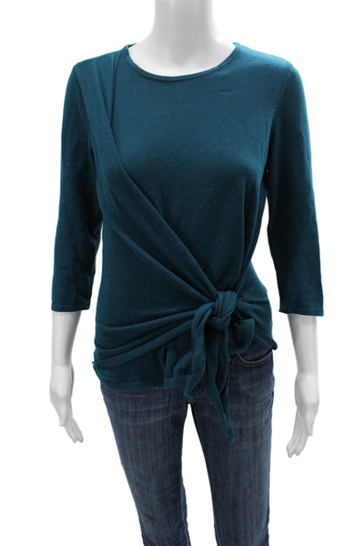J. Jill Women Dark Blue Round Neck 3/4 Sleeve Tie Front Top Size XS